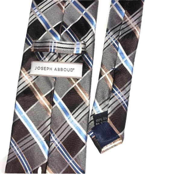 2 Joseph Abboud  Men’s Brown Diamond & Blue Patterned Classic Neckties 100% Silk - Picture 6 of 6